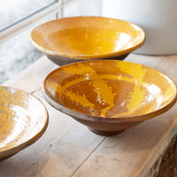 Vintage Hand Painted Yellow Marigold Terracotta Bowls