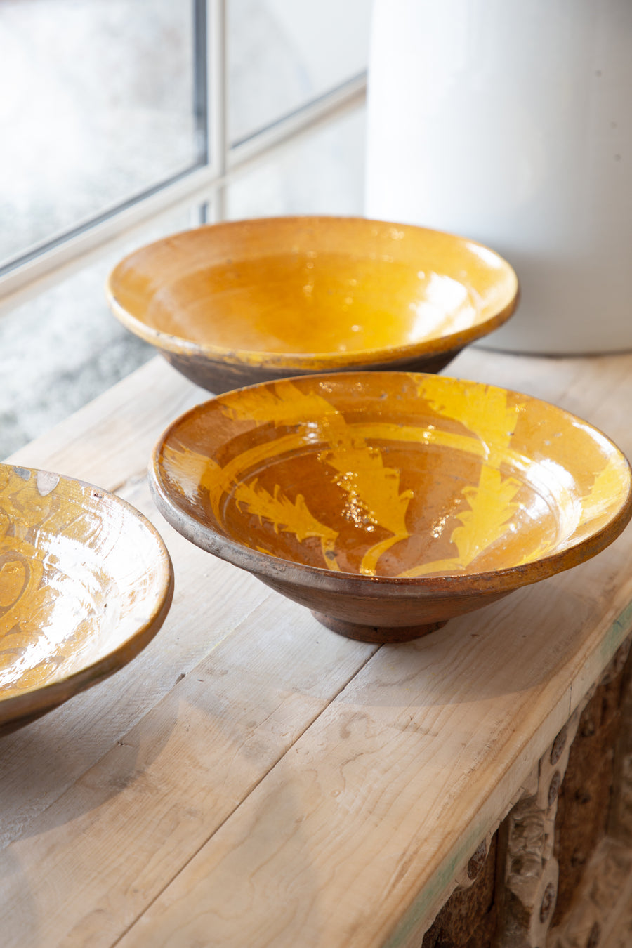 Vintage Hand Painted Yellow Marigold Terracotta Bowls