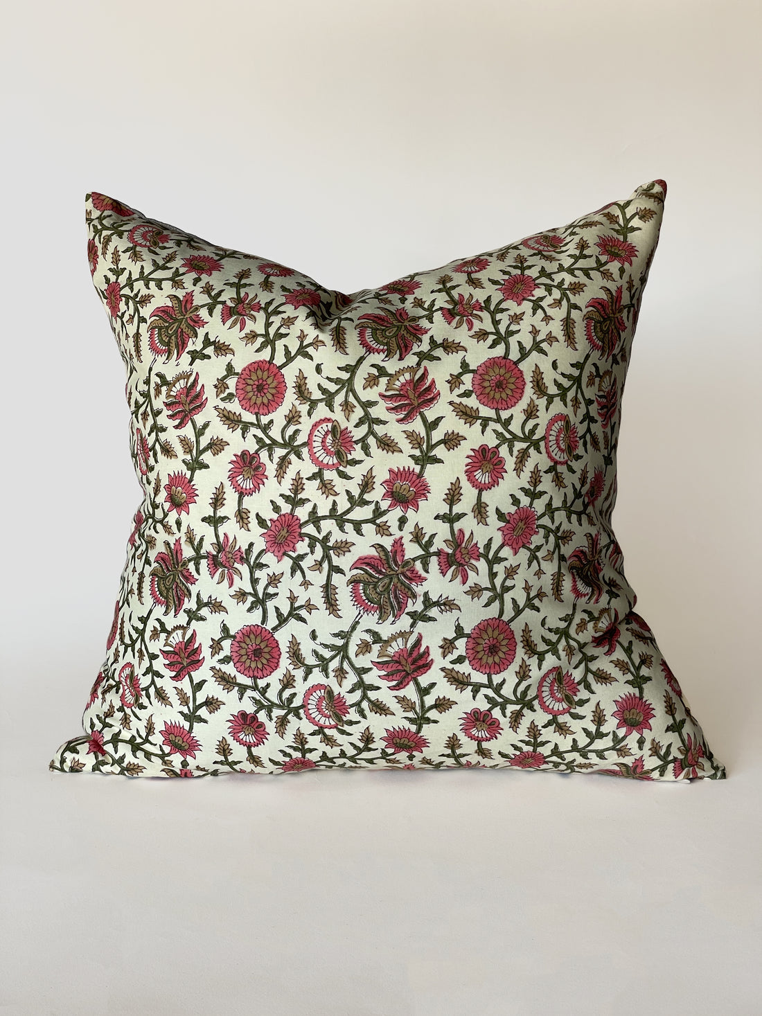 Pink, Green and Gold Floral Print Pillow