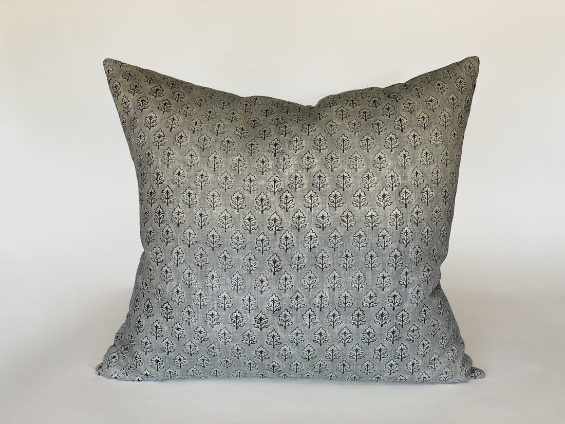 Grey Floral Block Print Pillow