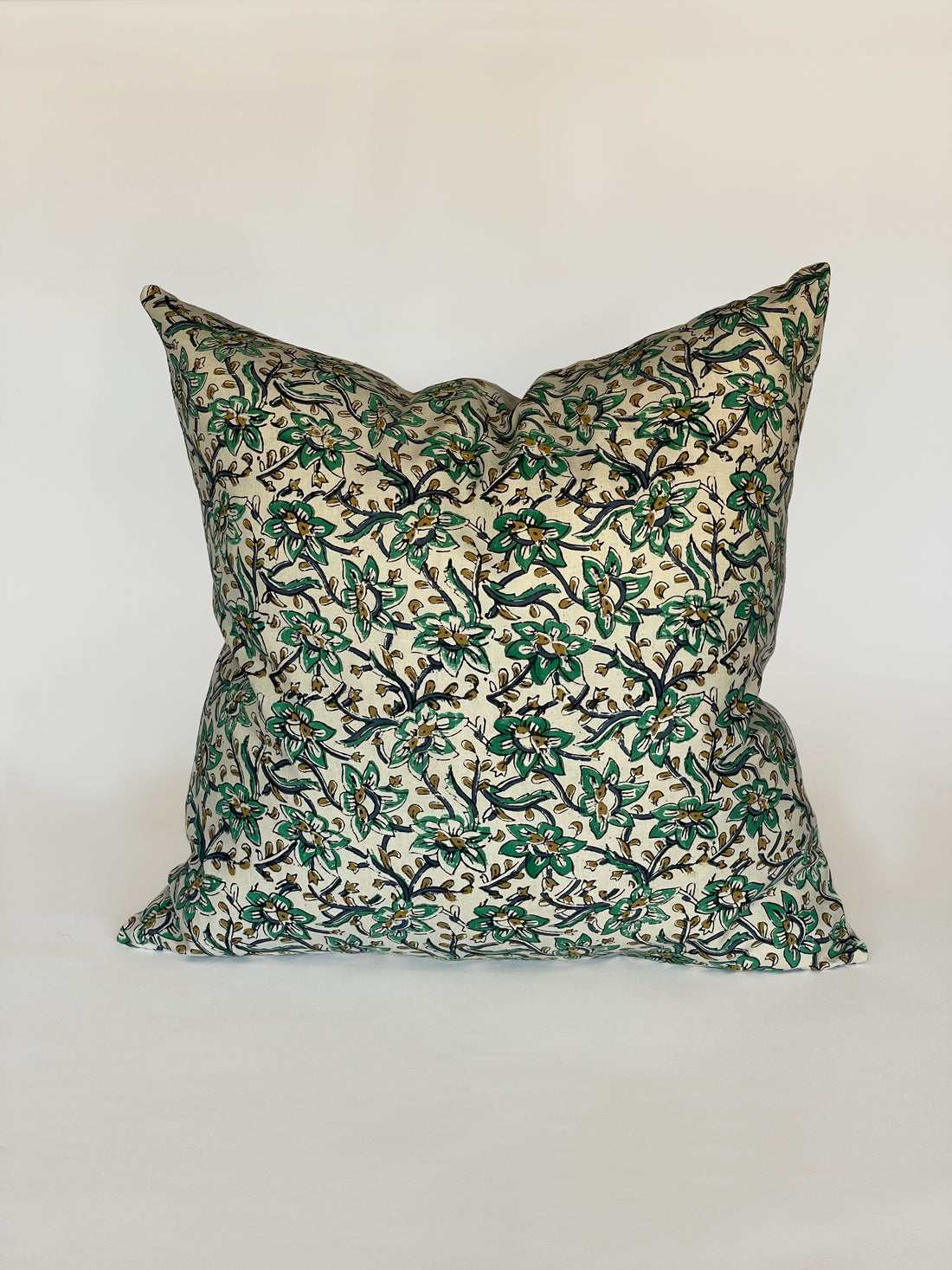 Floral Print Pillow - Green, Black and Gold