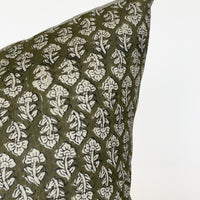 Green Floral Block Print Pillow
