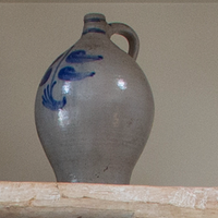 Vintage French Salt-Glazed Stoneware Jug with Cobalt Motif