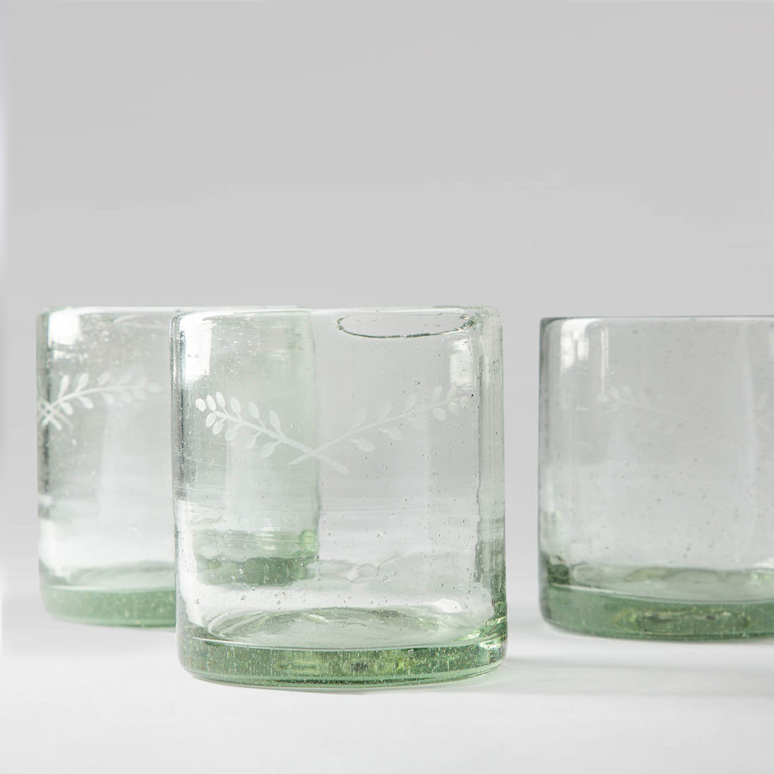Etched Blown Glass Whiskey Glasses (Set of 4)