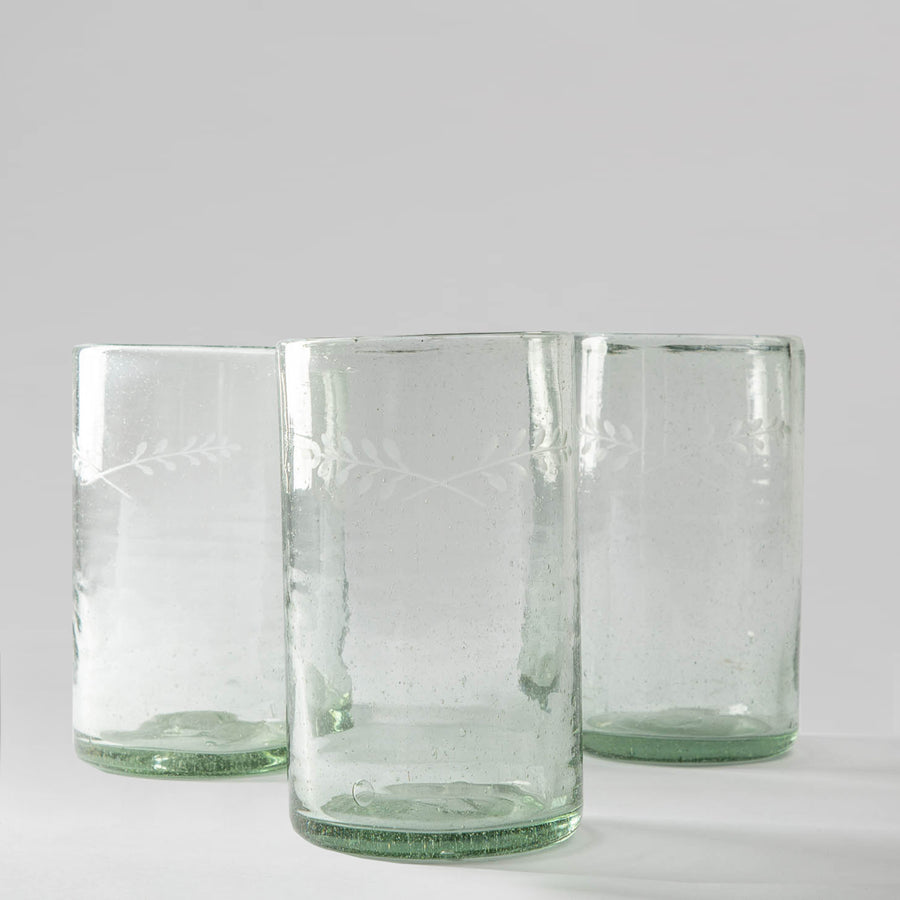 Etched Blown Glass Water Glasses (Set of 4)