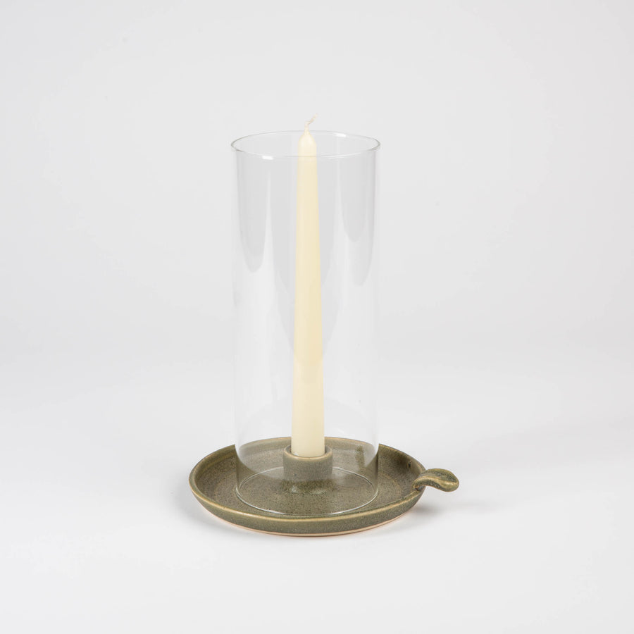 Ceramic Hurricane Candle Holder - Moss