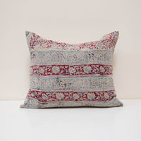 Vintage Block Print Pillow - Baby Blue and Red