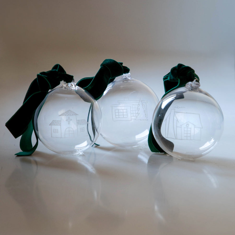 Hand Etched Glass Ornaments - Architectural Series