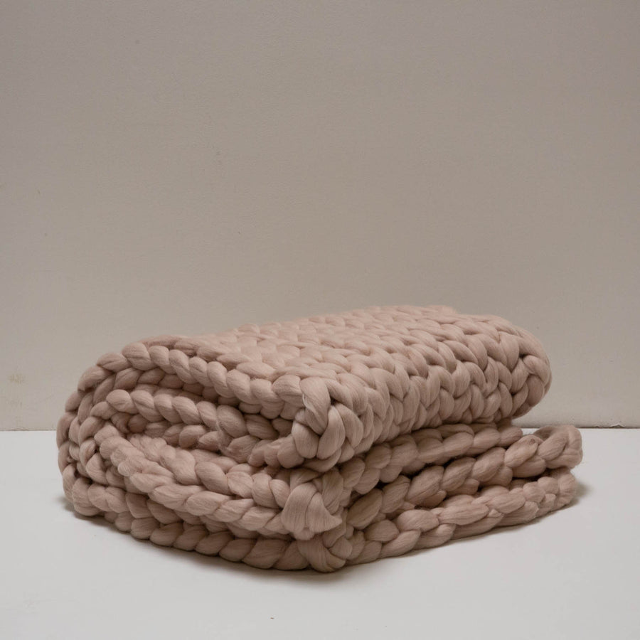 Chunky Knit Wool Blanket - Fawn