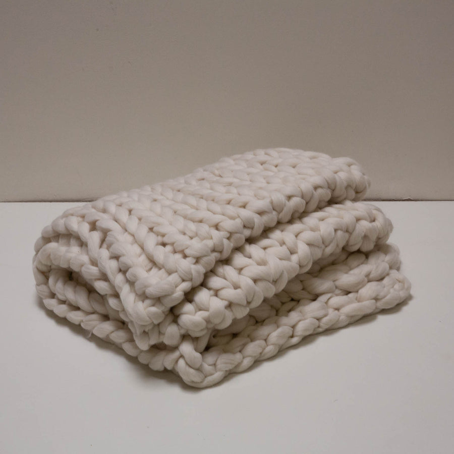 Chunky Knit Wool Blanket - Flax