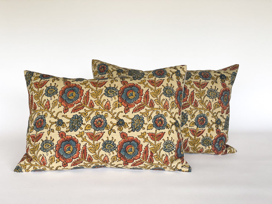 Red and Blue Floral Pillow